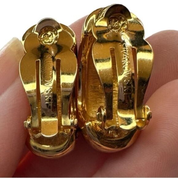 Swarovski Gold Toned & Black Crystal Clip On Earrings - Picture 4 of 7